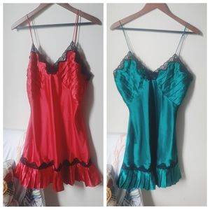 VTG Gold Victoria's Secret Lingerie Nightie Dress Satin 2 VS Ruffle